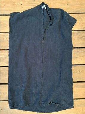 HACKWITH Design House Black Tunic Dress  Women’s  Linen Top SMALL XS Bohemian